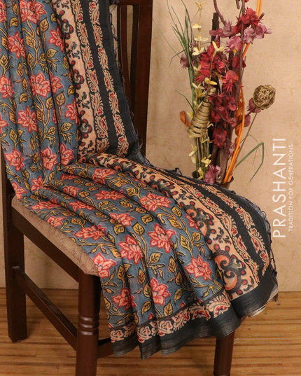 Semi organza saree blue with all over prints and simple border - {{ collection.title }} by Prashanti Sarees