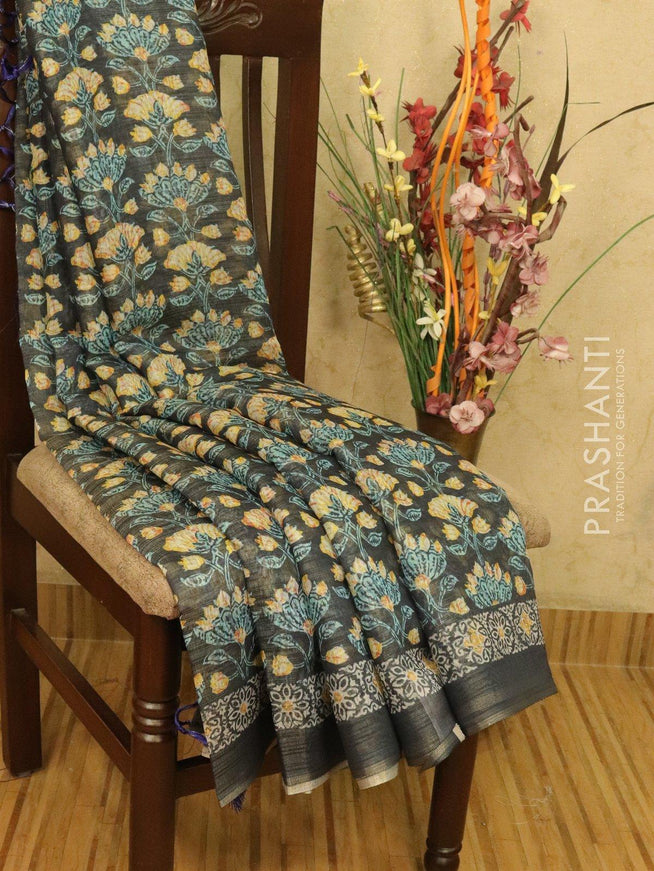 Semi organza saree blue with floral prints and printed border - {{ collection.title }} by Prashanti Sarees
