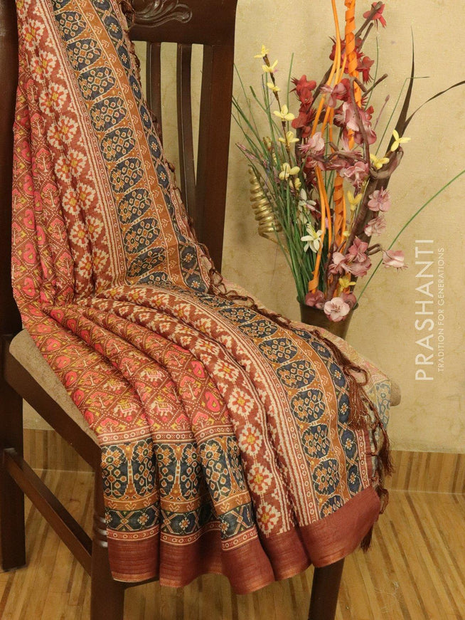 Semi organza saree brown shade with all over prints and simple border - {{ collection.title }} by Prashanti Sarees