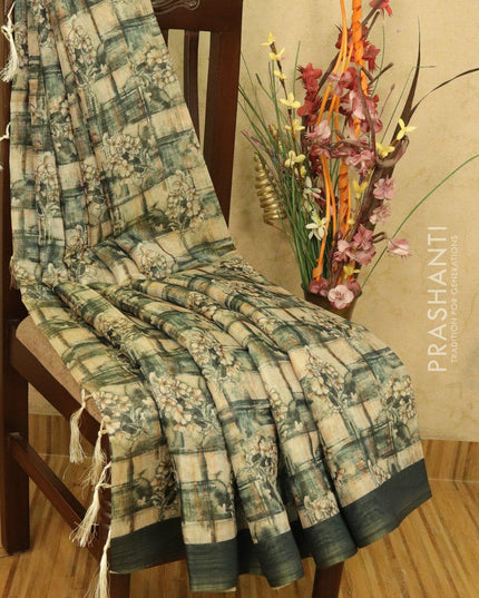 Semi organza saree green shade with floral prints and printed border - {{ collection.title }} by Prashanti Sarees