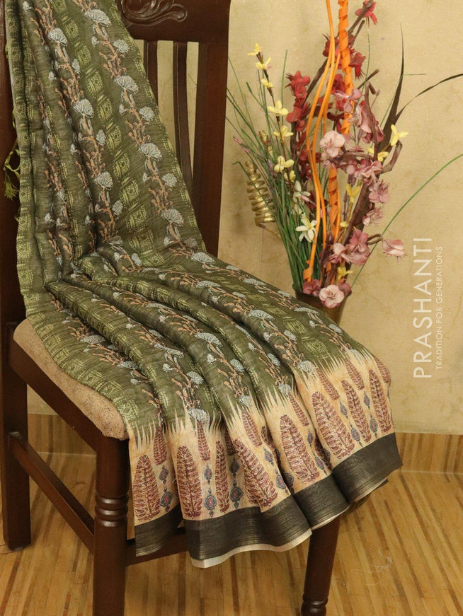 Semi organza saree green with all over prints and simple border - {{ collection.title }} by Prashanti Sarees