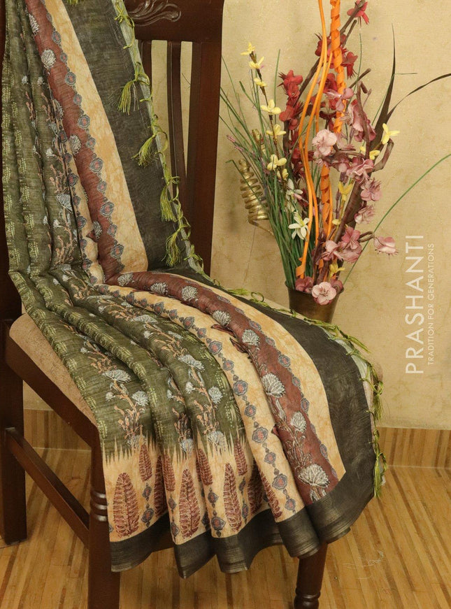 Semi organza saree green with all over prints and simple border - {{ collection.title }} by Prashanti Sarees