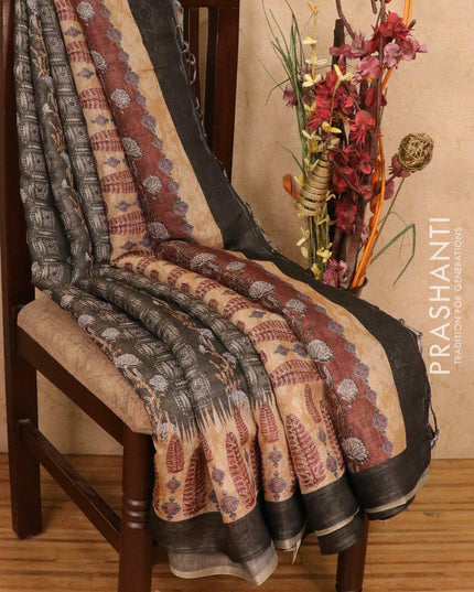 Semi organza saree grey and beige with all over prints and simple border - {{ collection.title }} by Prashanti Sarees