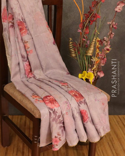 Semi organza saree grey shade with allover floral digital prints and gotapatti lace work - IBP10744 - {{ collection.title }} by Prashanti Sarees