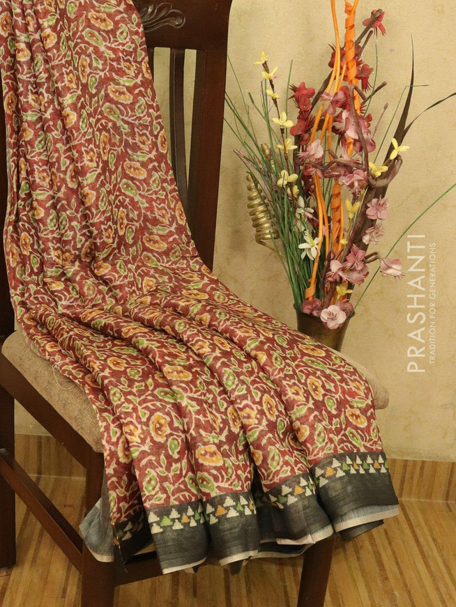Semi organza saree maroon with all over prints and simple border - {{ collection.title }} by Prashanti Sarees