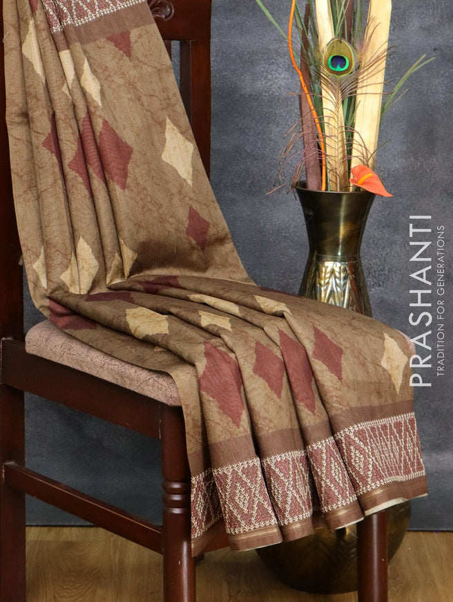 Semi organza saree olive green with allover prints and embroidery work border - {{ collection.title }} by Prashanti Sarees