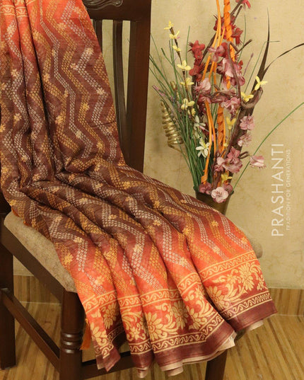 Semi organza saree orange shade with all over prints and printed border - {{ collection.title }} by Prashanti Sarees