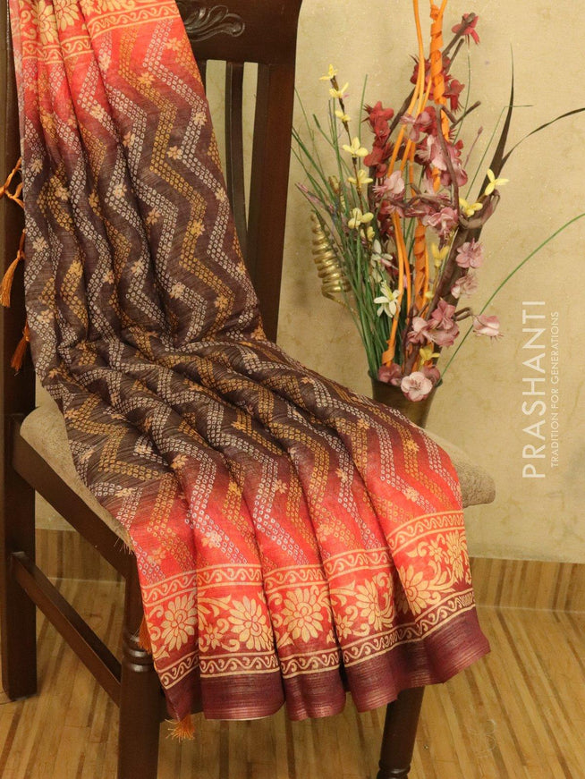 Semi organza saree orange with all over prints and printed border - {{ collection.title }} by Prashanti Sarees