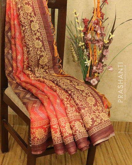 Semi organza saree orange with all over prints and printed border - {{ collection.title }} by Prashanti Sarees