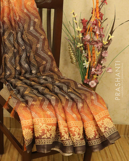 Semi organza saree orange with all over prints and simple border - {{ collection.title }} by Prashanti Sarees