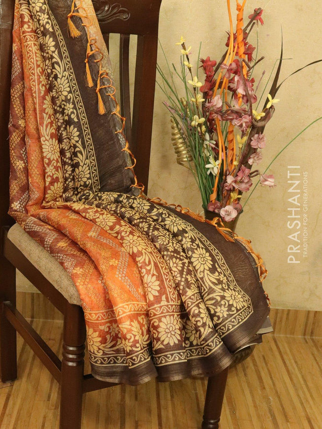 Semi organza saree orange with all over prints and simple border - {{ collection.title }} by Prashanti Sarees