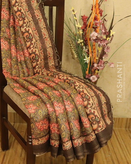 Semi organza saree pastel brown with all over prints and simple border - {{ collection.title }} by Prashanti Sarees