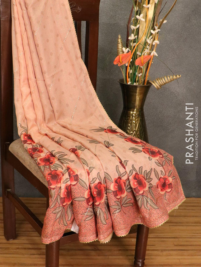 Semi organza saree pastel brown with allover floral digital prints and gotapatti lace work - IBP10727 - {{ collection.title }} by Prashanti Sarees