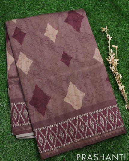 Semi organza saree pastel maroon shade with allover prints and embroidery work border - {{ collection.title }} by Prashanti Sarees