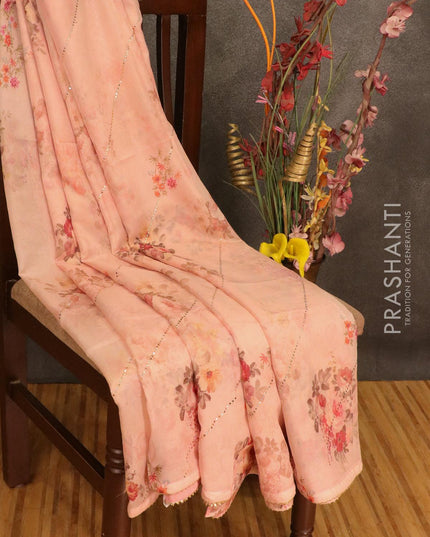Semi organza saree pink shade with allover floral digital prints and gotapatti lace work - IBP10736 - {{ collection.title }} by Prashanti Sarees