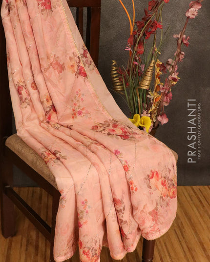 Semi organza saree pink shade with allover floral digital prints and gotapatti lace work - IBP10736 - {{ collection.title }} by Prashanti Sarees