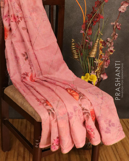Semi organza saree pink shade with allover floral digital prints and gotapatti lace work - IBP10743 - {{ collection.title }} by Prashanti Sarees