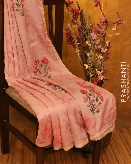 Semi organza saree pink shade with allover floral digital prints and gotapatti lace work - IBP10766 - {{ collection.title }} by Prashanti Sarees