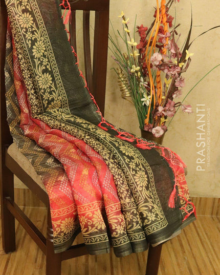 Semi organza saree pink with all over prints and printed border - {{ collection.title }} by Prashanti Sarees