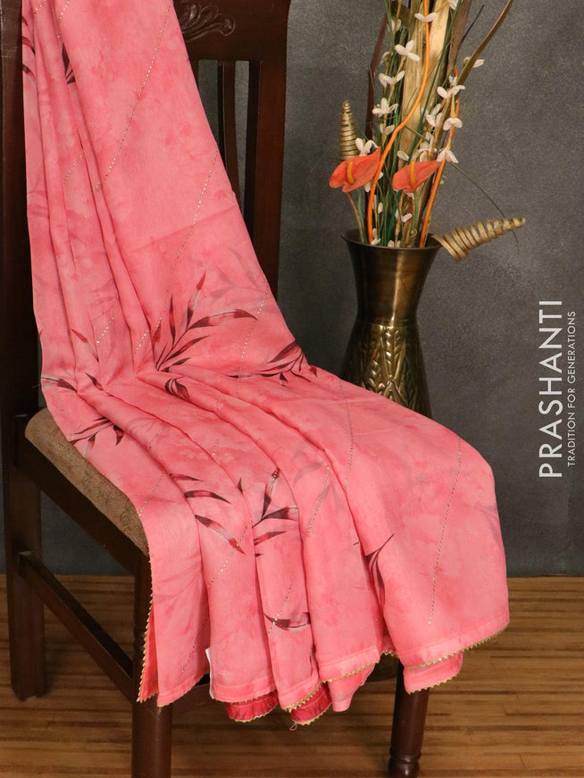 Semi organza saree pink with allover floral digital prints and gotapatti lace work - IBP10726 - {{ collection.title }} by Prashanti Sarees