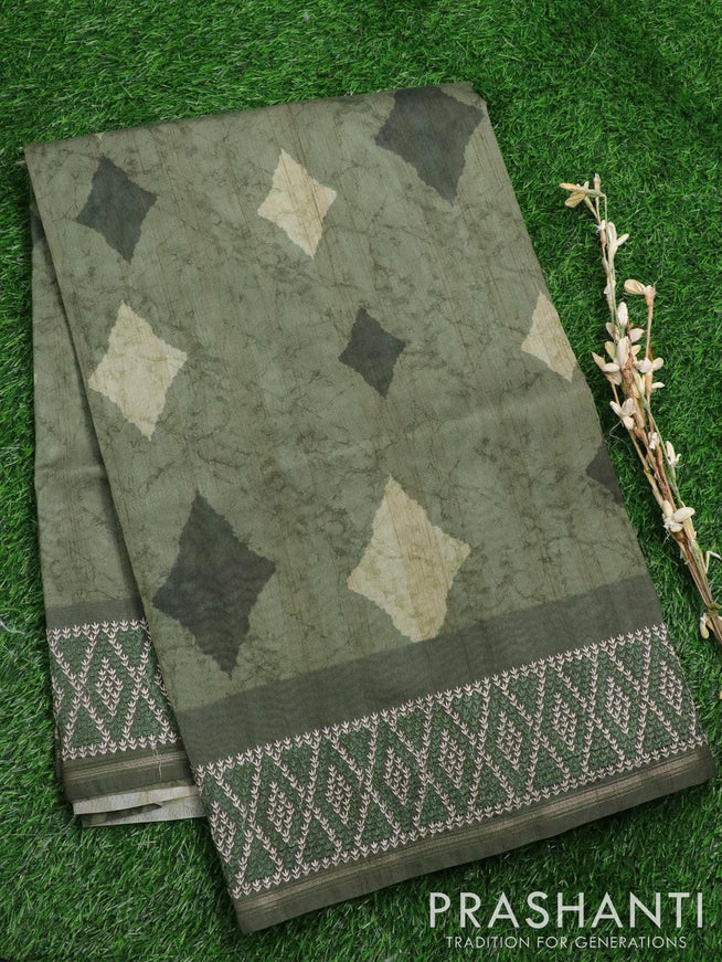 Semi organza saree sap green with allover prints and embroidery work border - {{ collection.title }} by Prashanti Sarees