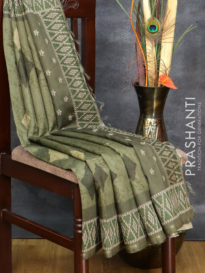 Semi organza saree sap green with allover prints and embroidery work border - {{ collection.title }} by Prashanti Sarees