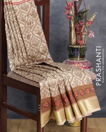 Semi raw silk saree beige and maroon with allover prints and zari woven border - {{ collection.title }} by Prashanti Sarees