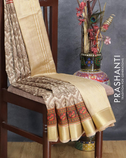 Semi raw silk saree beige and maroon with allover prints and zari woven border - {{ collection.title }} by Prashanti Sarees