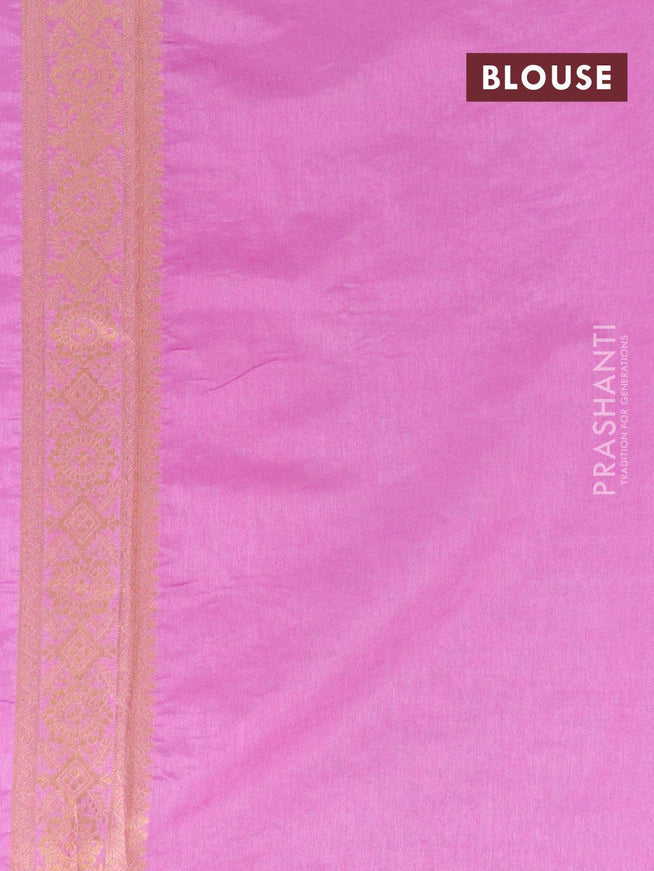 Semi raw silk saree blue shade and pink with allover zari butta sequin work and zari woven border - {{ collection.title }} by Prashanti Sarees