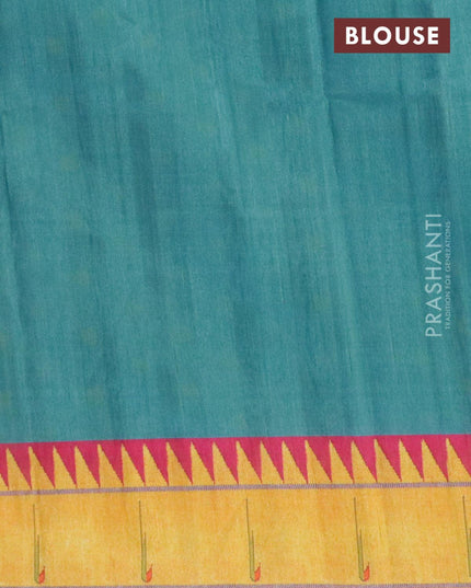 Semi raw silk saree blue shade and yellow with allover prints and paithani border - {{ collection.title }} by Prashanti Sarees