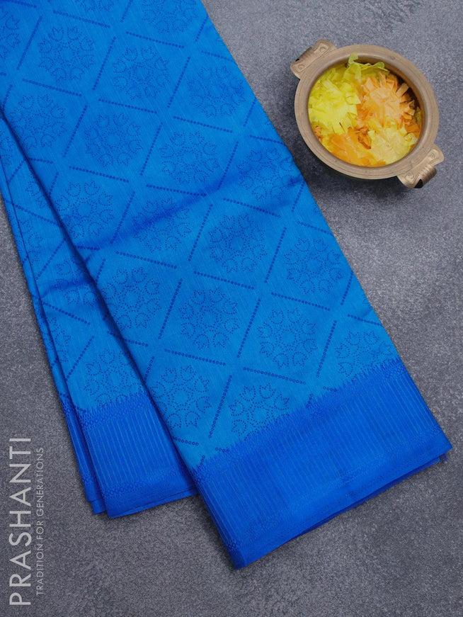 Semi raw silk saree blue with allover prints and woven border - {{ collection.title }} by Prashanti Sarees