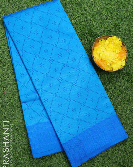 Semi raw silk saree cs blue and royal blue with allover bandhani prints and woven border - {{ collection.title }} by Prashanti Sarees