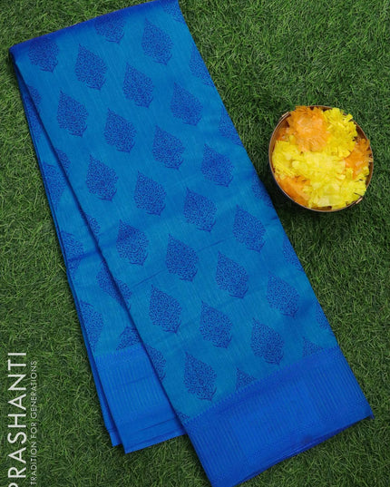 Semi raw silk saree cs blue with allover butta prints and woven border - {{ collection.title }} by Prashanti Sarees