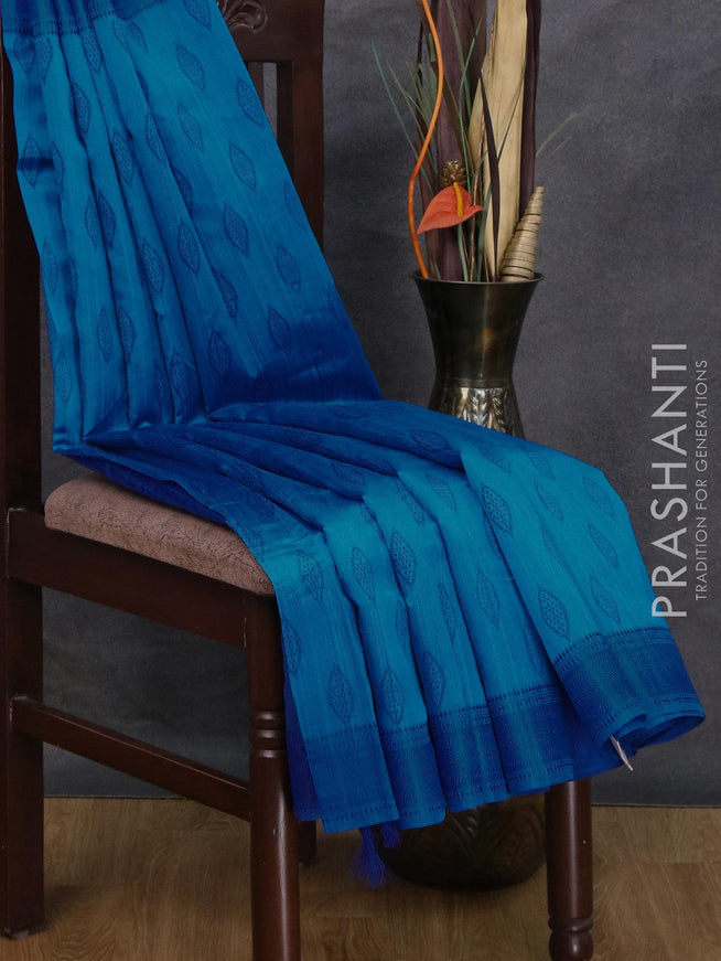 Semi raw silk saree cs blue with allover butta prints and woven border - {{ collection.title }} by Prashanti Sarees