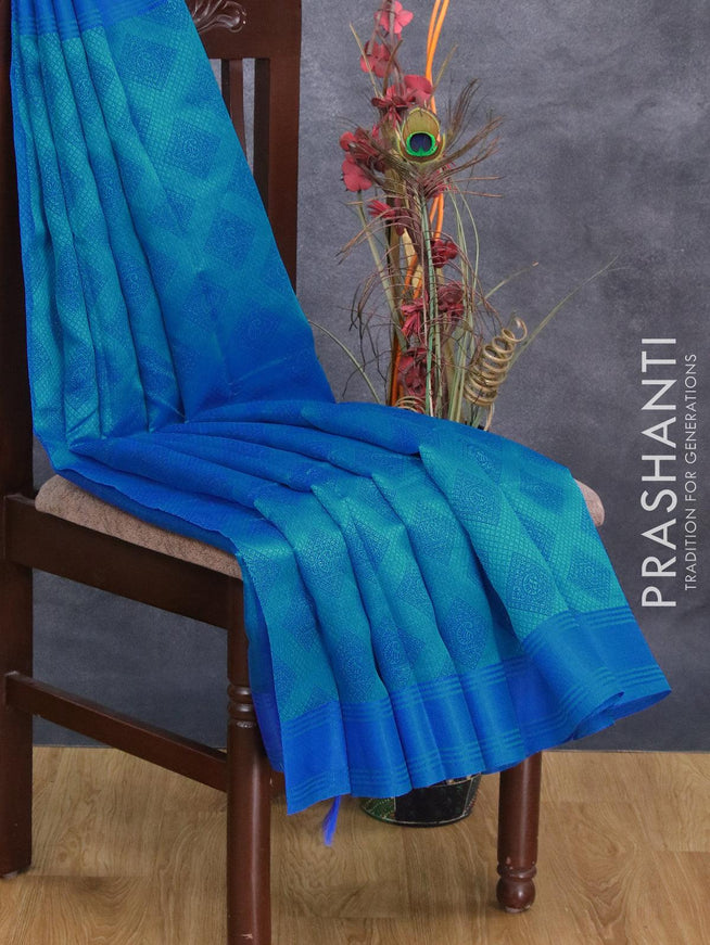 Semi raw silk saree cs blue with geometric butta prints and woven border - {{ collection.title }} by Prashanti Sarees