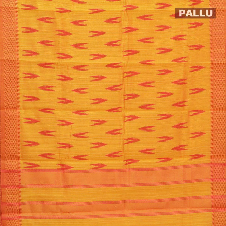 Semi raw silk saree dual shade of yellow and red with allover ikat butta prints and woven border - {{ collection.title }} by Prashanti Sarees