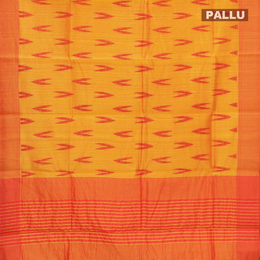 Semi raw silk saree dual shade of yellowish red and red with allover ikat butta prints and woven border - {{ collection.title }} by Prashanti Sarees