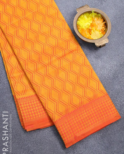 Semi raw silk saree dual shade of yellowish red and red with allover prints and woven border - {{ collection.title }} by Prashanti Sarees