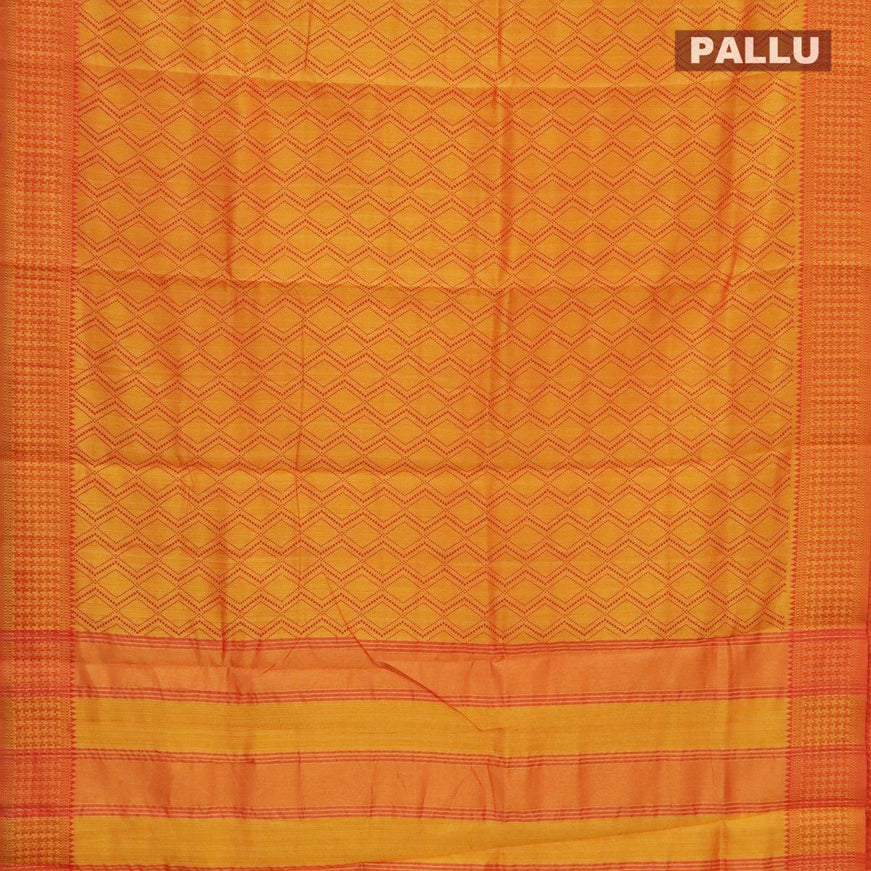 Semi raw silk saree dual shade of yellowish red and red with allover prints and woven border - {{ collection.title }} by Prashanti Sarees