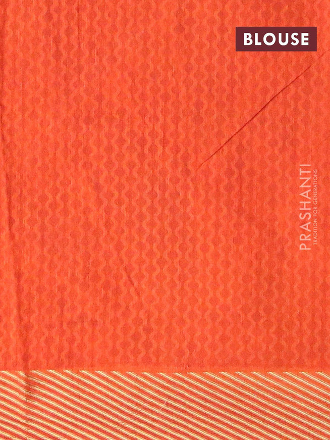 Semi raw silk saree green and orange with allover prints & kantha stitch work and simple zari woven border - {{ collection.title }} by Prashanti Sarees