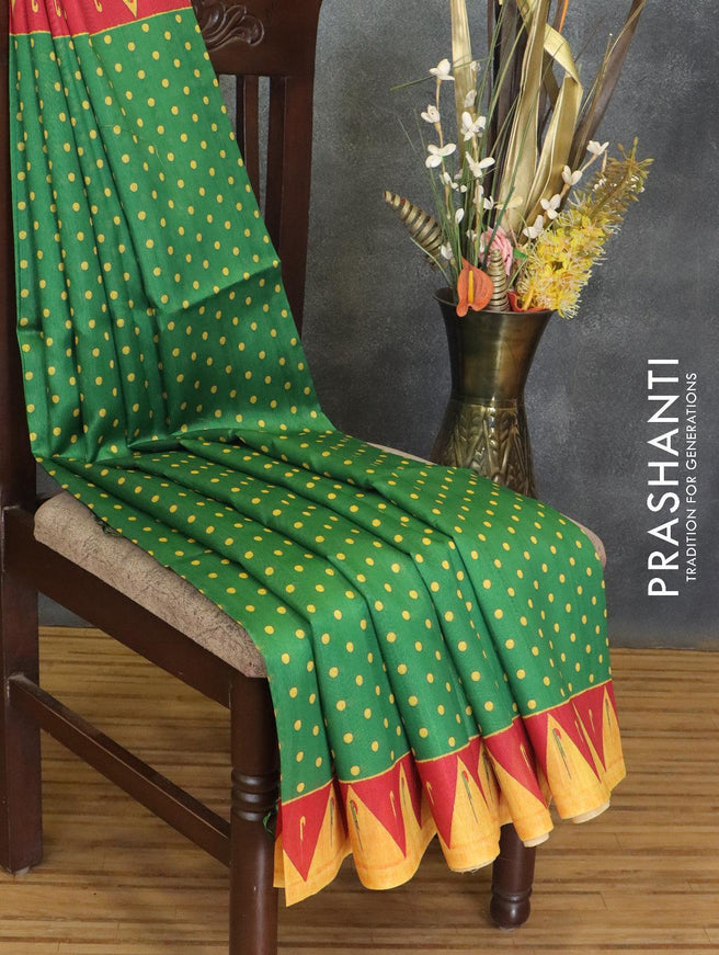 Semi raw silk saree green and yellow with allover prints and paithani border - {{ collection.title }} by Prashanti Sarees