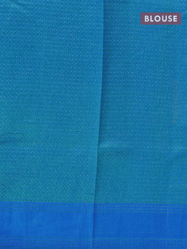 Semi raw silk saree green shade and blue with geometric butta prints and woven border - {{ collection.title }} by Prashanti Sarees