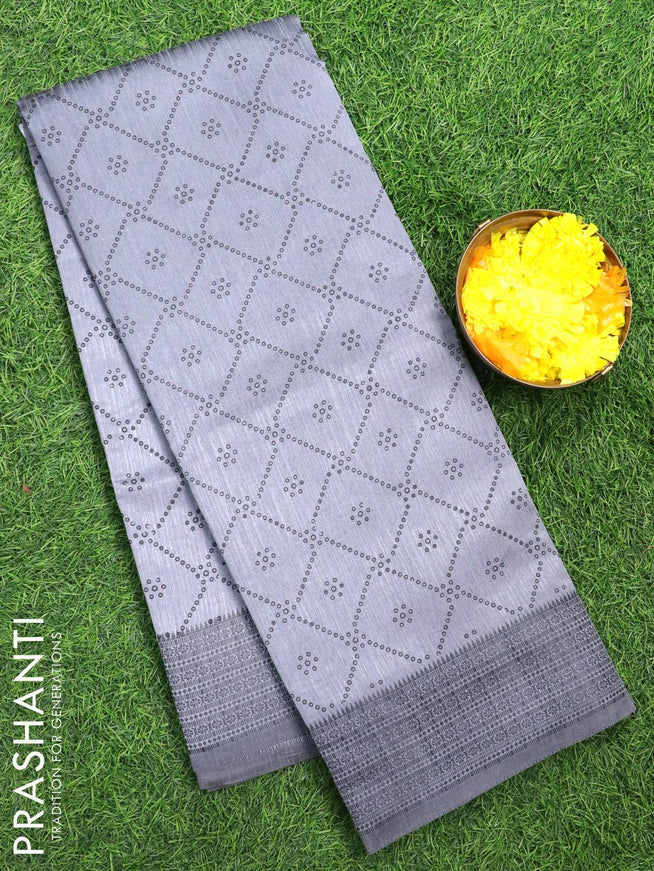 Semi raw silk saree grey shade with allover bandhani prints and woven border - {{ collection.title }} by Prashanti Sarees