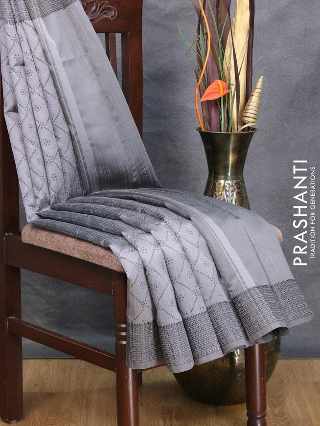 Semi raw silk saree grey shade with allover bandhani prints and woven border - {{ collection.title }} by Prashanti Sarees