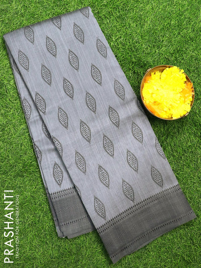 Semi raw silk saree grey with allover butta prints and woven border - {{ collection.title }} by Prashanti Sarees