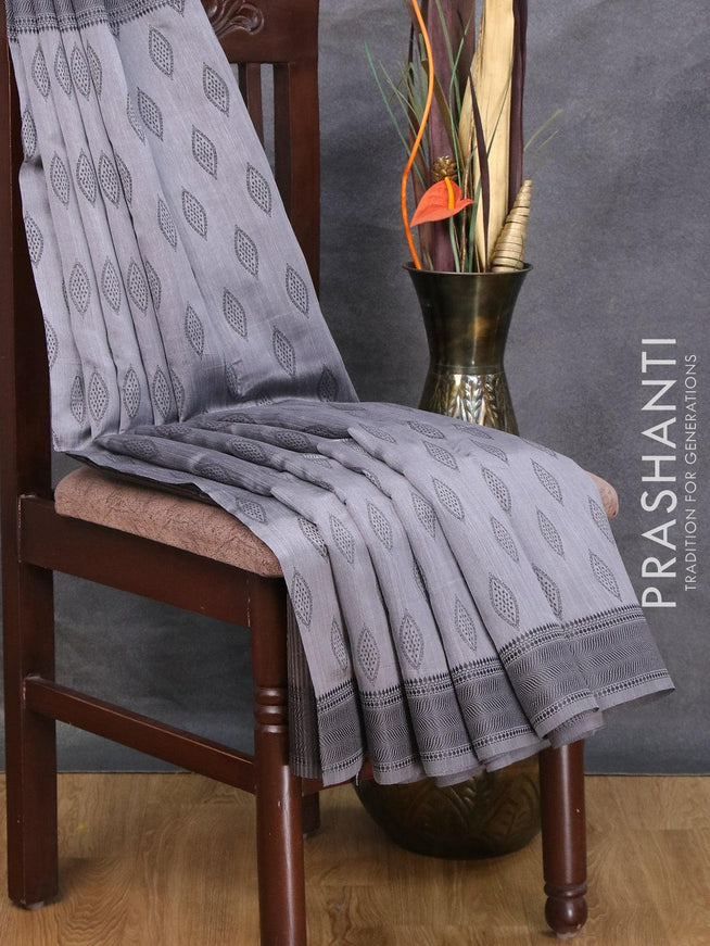 Semi raw silk saree grey with allover butta prints and woven border - {{ collection.title }} by Prashanti Sarees