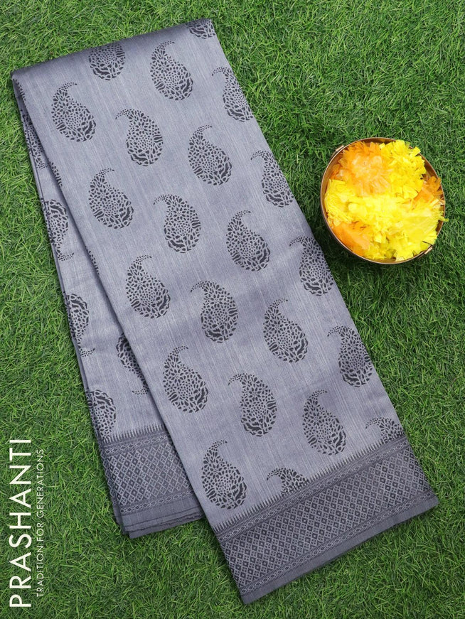 Semi raw silk saree grey with paisley butta prints and woven border - {{ collection.title }} by Prashanti Sarees