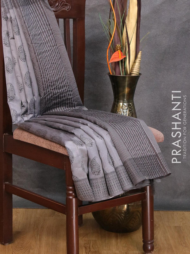 Semi raw silk saree grey with paisley butta prints and woven border - {{ collection.title }} by Prashanti Sarees