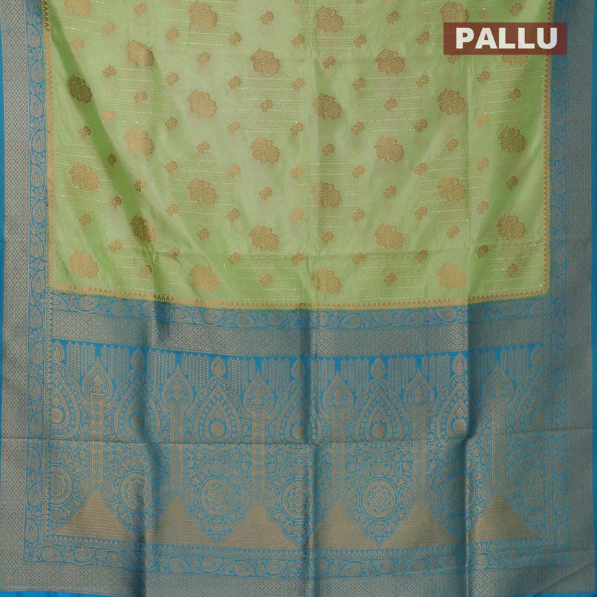 Semi raw silk saree light green and light blue with allover zari butta sequin work and zari woven border - {{ collection.title }} by Prashanti Sarees