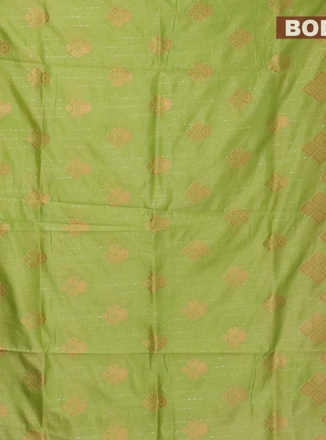 Semi raw silk saree light green and mild purple with allover zari butta sequin work and zari woven border - {{ collection.title }} by Prashanti Sarees